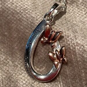 925 Sterling Silver “friends forever” Butterfly Pendant Necklace Italian